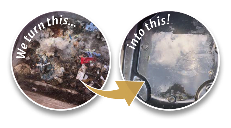 Before and after image of cleaned bin